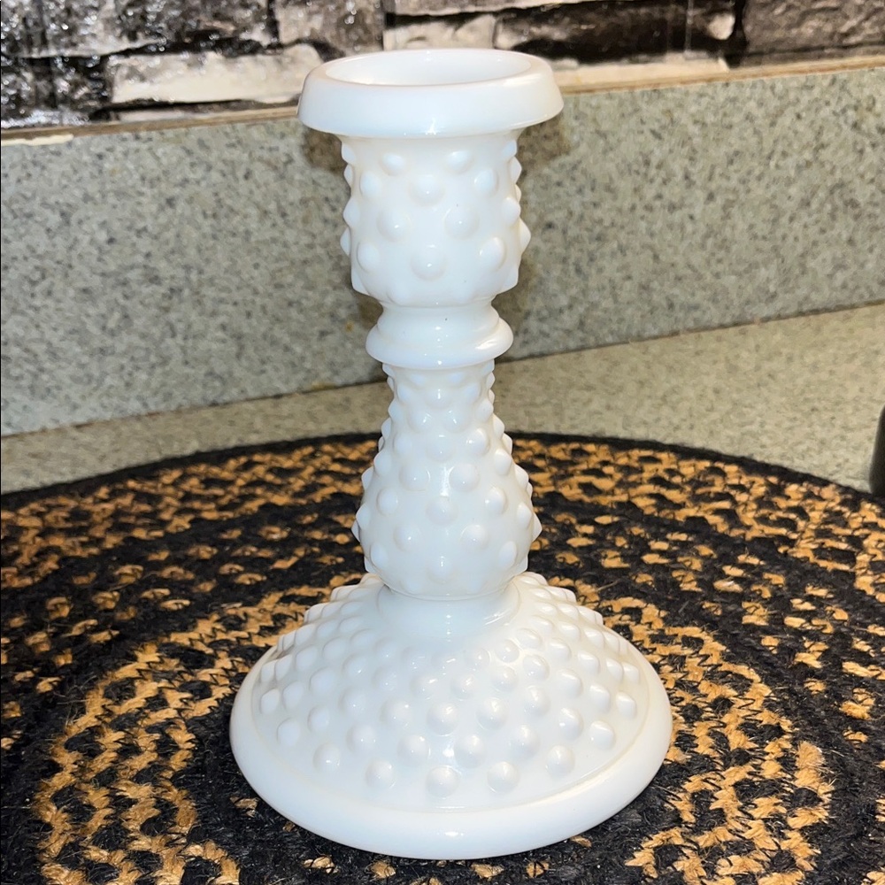 White Fenton Hobnail Candle Holder